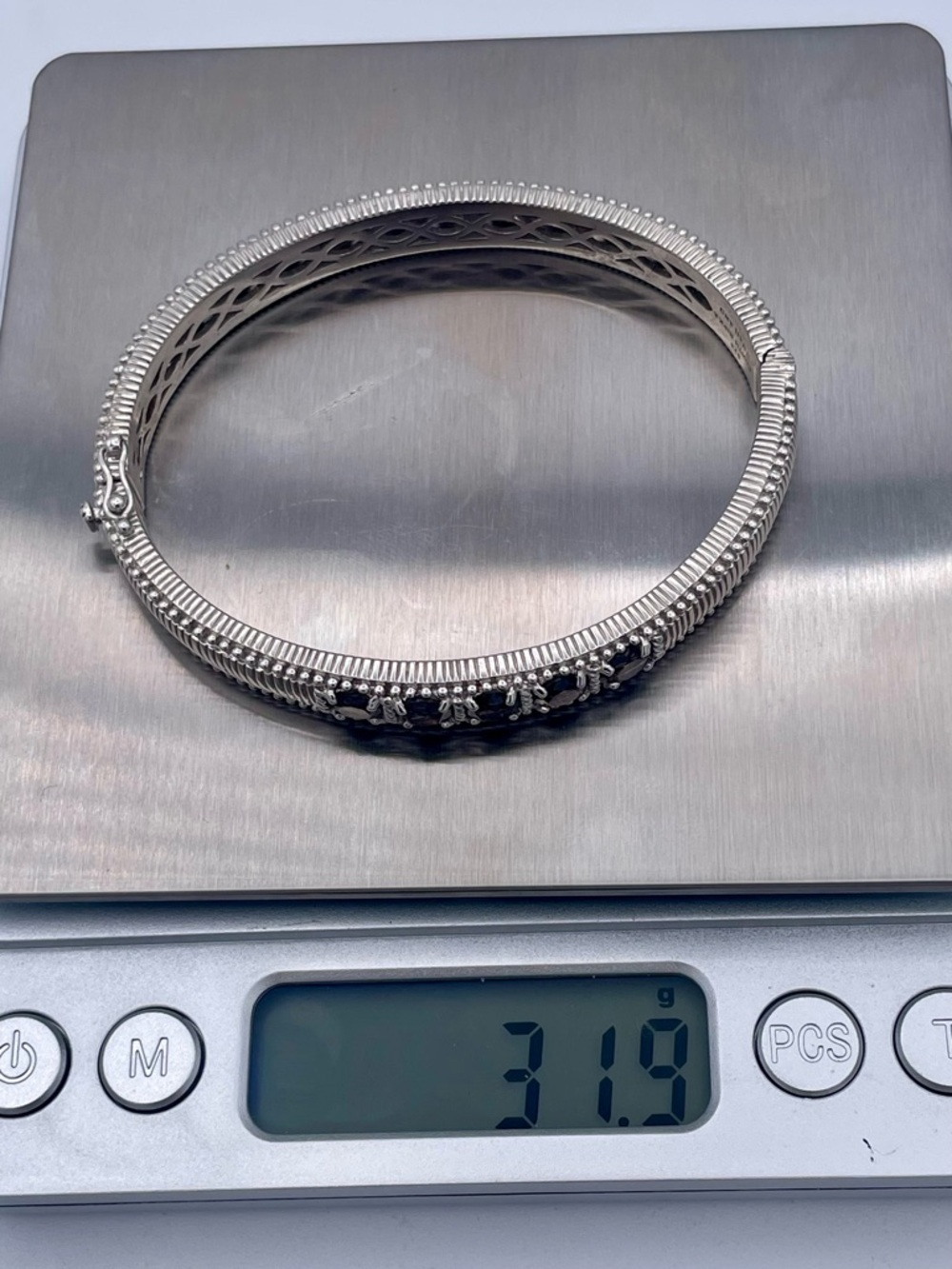 Judith Ripka Sterling Silver 925 Smoky Quartz Hinged Oval Bangle Bracelet 31.9g - Picture 8 of 10